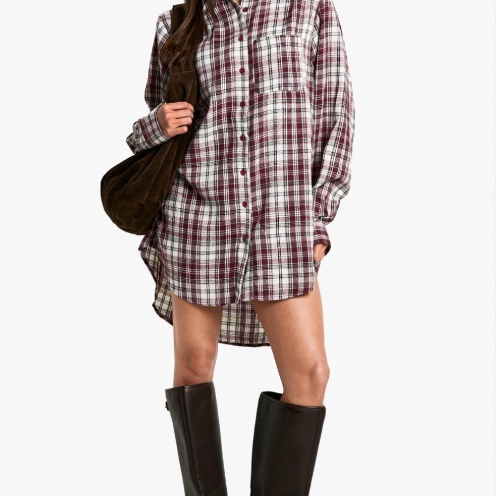 Plaid Button-Up Shirt Dress